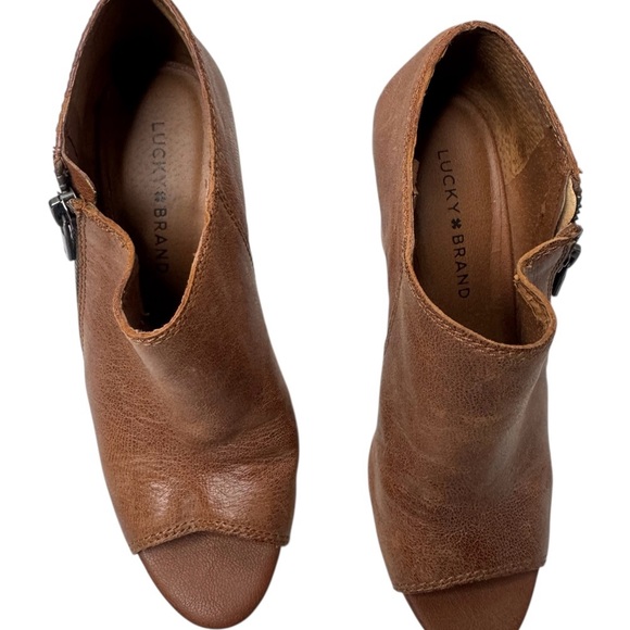 Lucky Brand Brown Peep Toe Booties - Picture 1 of 16